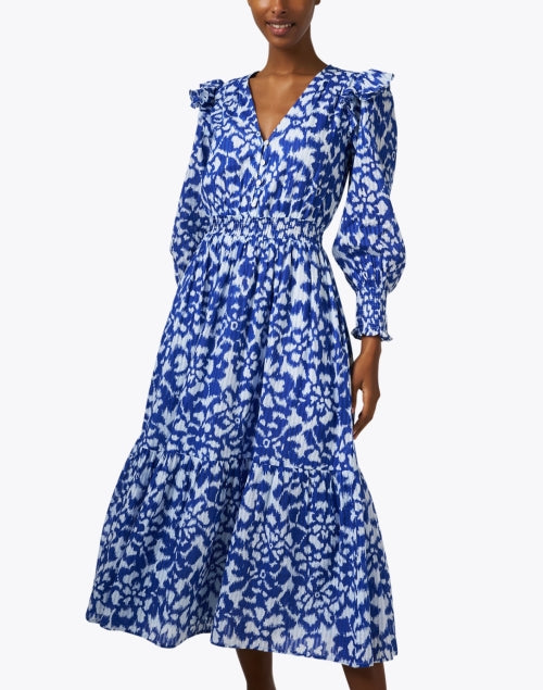Elegant Pearl - Blue Ikat Print 100% Cotton Women's Dress