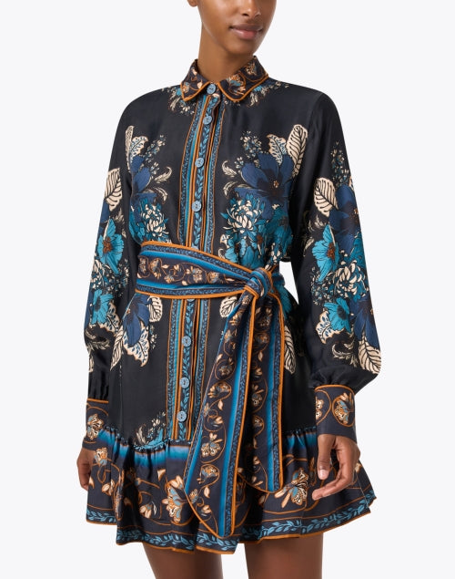 Stylish Black Shirt Dress with Multi - Print Design
