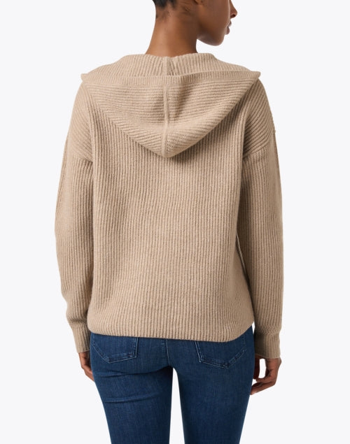 Stylish Beige Button Henley Neckline Hooded Sweater