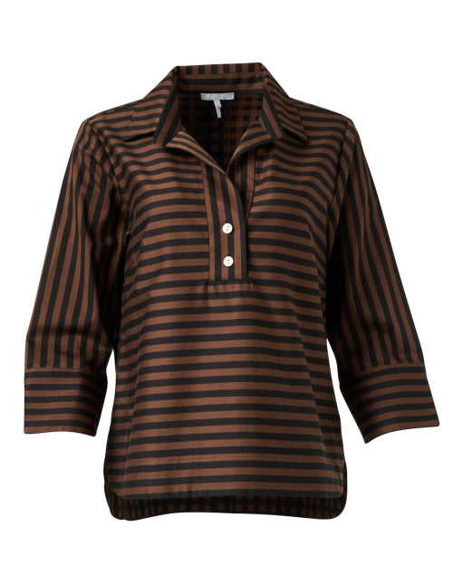 Stylish Aileen Brown and Black Striped Cotton Women's Top