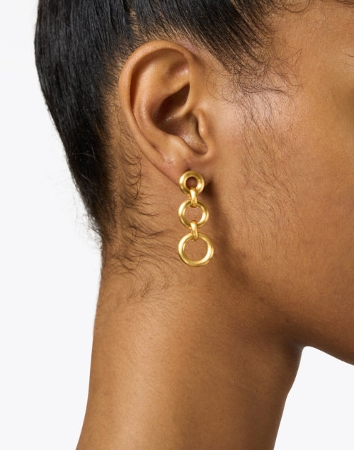 Gorgeous Gold Linear Triple Drop Style Earrings for Women