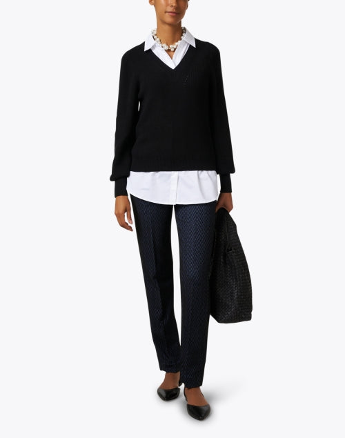 Stylish Black Cotton - Silk Balloon - Sleeve Sweater for Women