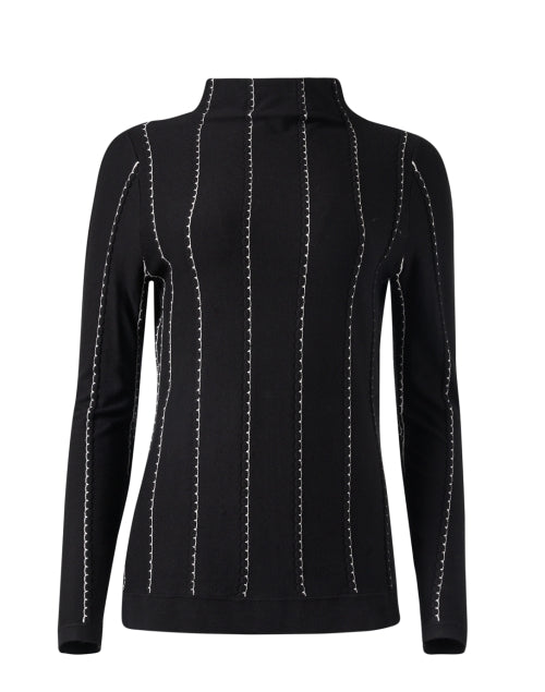 Stylish Black Knit Top with Stitched Striped Details
