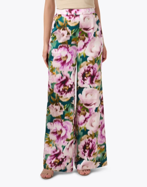 Marta Women's Multi Floral Pattern Silk Wide Leg Dress Pants