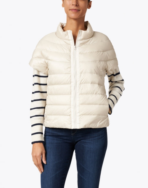Palm Beach Style Beige Quilted Nylon Puffer Jacket for Casual Wear