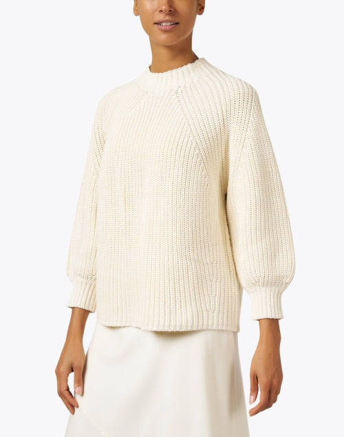 Soft and Elegant Cream-colored Cotton Ribbed Knit Sweater