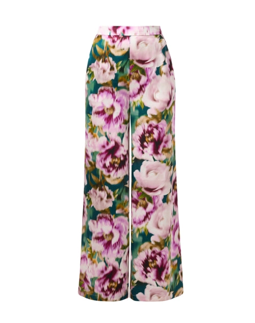 Marta Women's Multi Floral Pattern Silk Wide Leg Dress Pants