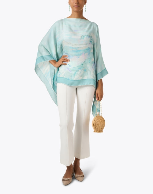 Aqua-Printed Luxury Cashmere Silk Poncho by Rani Arabella