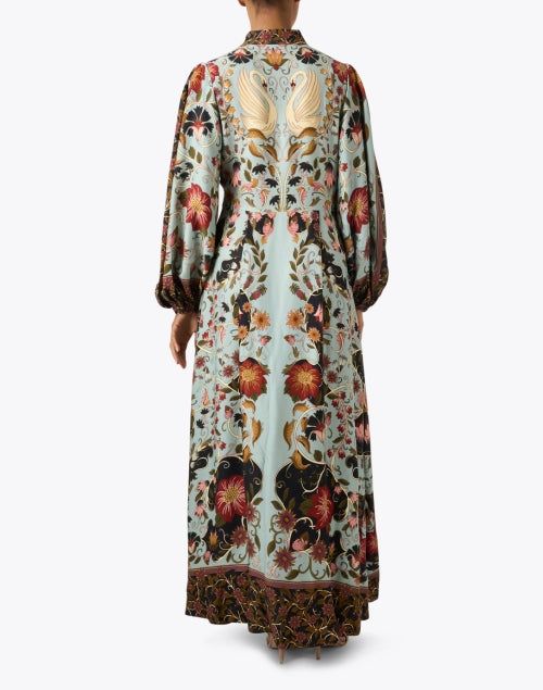 Stylish Blue Multi - Patterned Flowing Maxi Dress