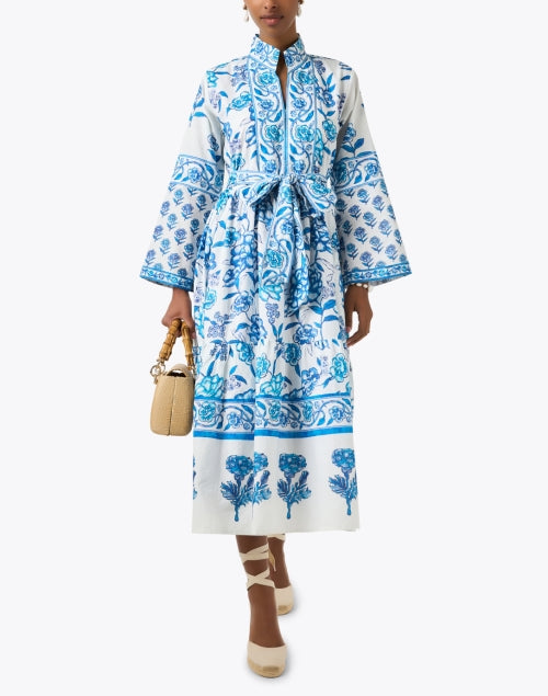 Stylish Liza Dress in White and Blue Floral Print