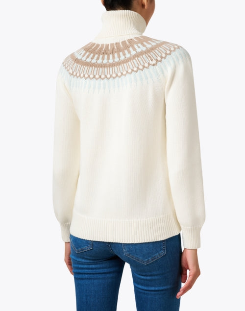 Stylish Helsinki White Turtleneck Sweater with Multi - Print Design