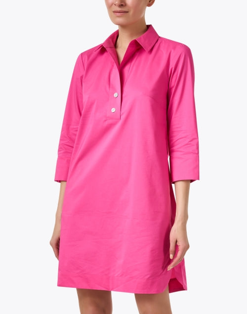 Aileen Stylish Hot Pink Cotton Blend Stretch Shirt Dress for Women