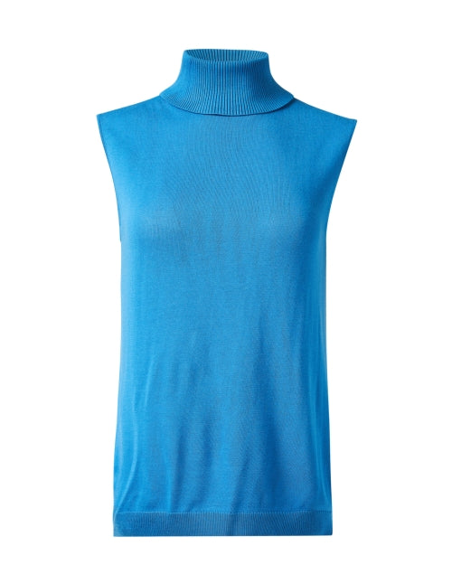 Stylish Lightweight Blue Knit Mock Neck Sleeveless Top