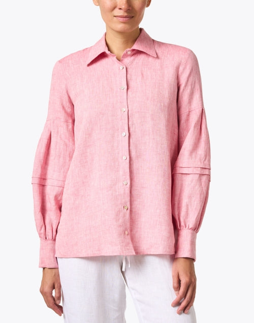 Stylish Pink Long - Sleeved Linen Button - Down Shirt for Warm Weather