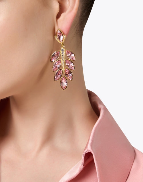 Gorgeous Gold and Pink Hanging Crystal Earrings for Women