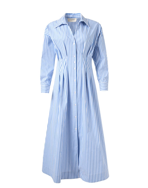 Exquisite Sutton Blue-and-White Striped Cotton Blend Shirt Dress with Tailored Waist