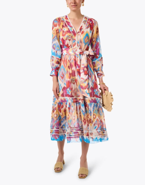 Sierra Vibrant Multicolor Ikat Pattern 100% Silk Women's Dress