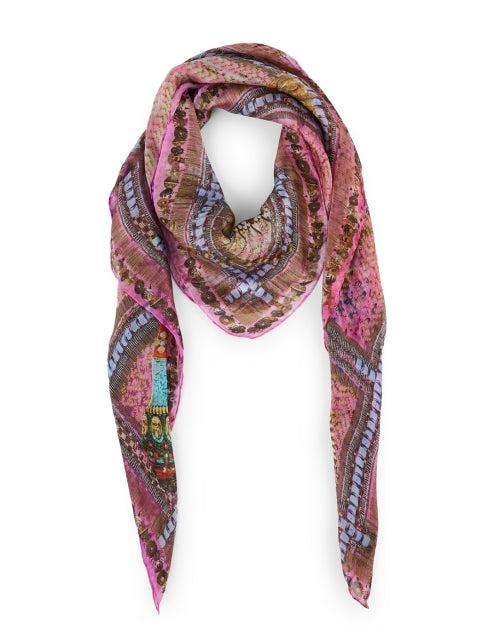 Fashionable Pink Multicolored Print Italian Silk Scarf for Women