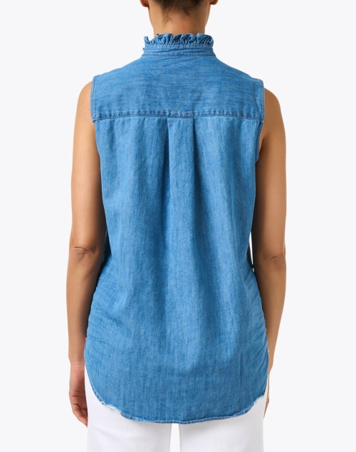 Comfortable Cotton Denim Fiona Sleeveless Blouse with Ruffle Collar