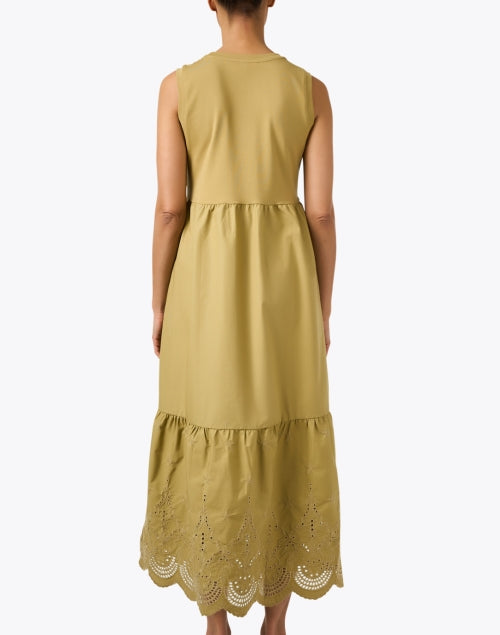 Elegant Cotton Mustard-Colored Eyelet Hem Maxi Dress for Women