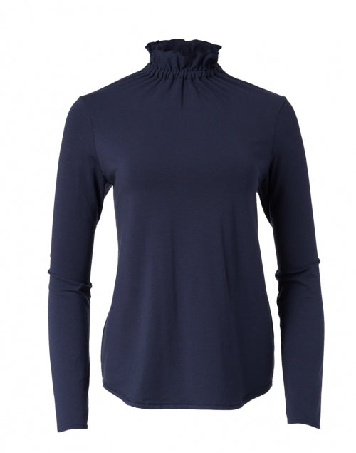 Georgia Navy Cotton Modal Ruffled Neck Long Sleeve Women's Blouse for Daily Wear