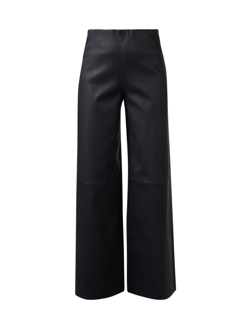 Navy Blue Stretchable Nappa Lamb Leather Straight - Leg Pants