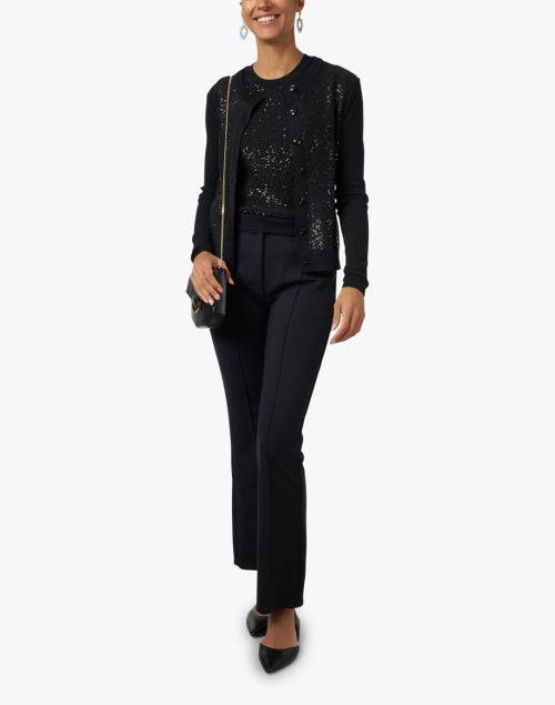 Stylish Black Sequin-Embellished Wool and Silk Blend Cardigan for Fashionable Wear