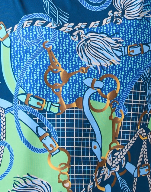 Stylish Blue Shirt Dress with Multi - Print Design