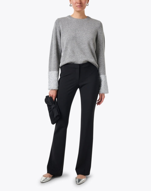 Stylish Grey Wool Blend Sweater with Festive Tinsel Cuffs
