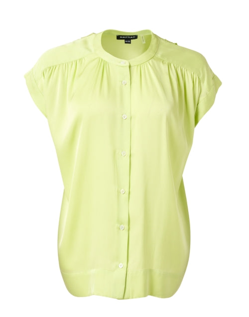 Stunning Stretch Silk Cap-Sleeved Blouse in Bright Chartreuse