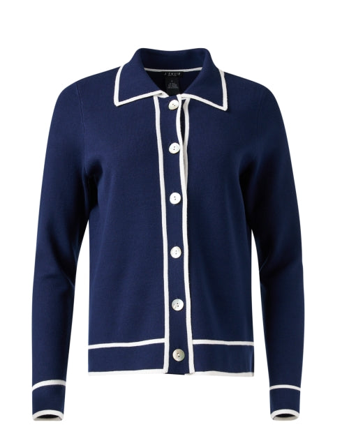 Navy and White Knitted Cardigan-style Jacket for Comfortable Wear