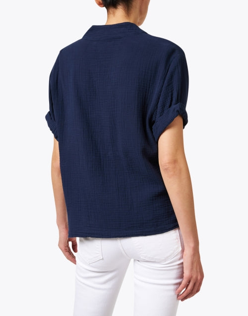 Navy Blue 100% Cotton Avery V - neck Top for Warm Weather
