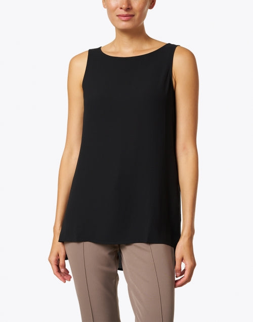 Elegant Black Silk Georgette Crepe Essential Shell Top for Layering