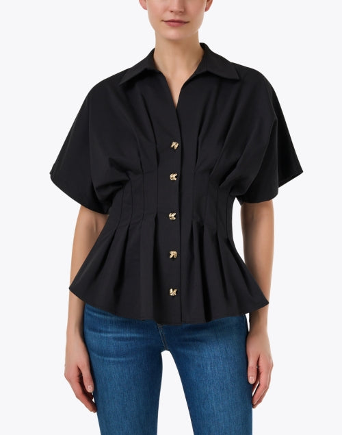 Stylish Georgia Black Cotton Shirt with Pleated Waist and Stretch