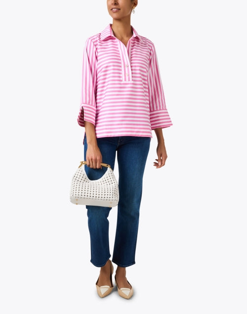 Stylish Pink and White Striped Cotton Henley Top by Aileen
