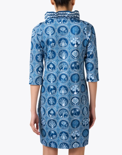 Stylish Navy Circular Print Ruffle V-Neck Women's Dress
