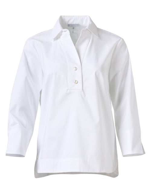 Aileen's Elegant White Cotton Henley-Style Top