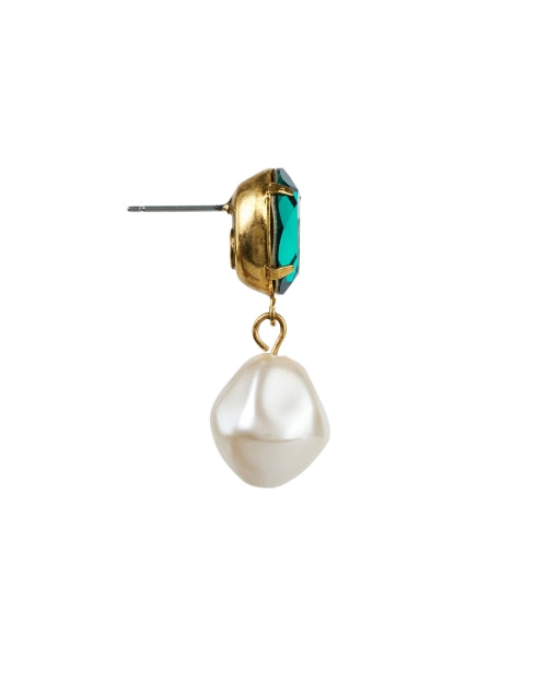 Stylish Tunis Emerald Green Crystal and Baroque Glass Pearl Drop Earrings for Women