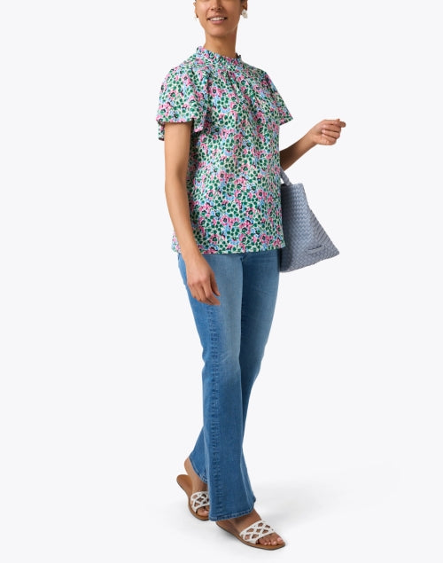 Happy Floral Print Lightweight Cotton Short - Sleeve Top