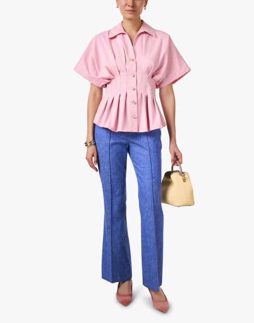 Stylish Georgia Pink Pleated Stretch Cotton Women's Shirt