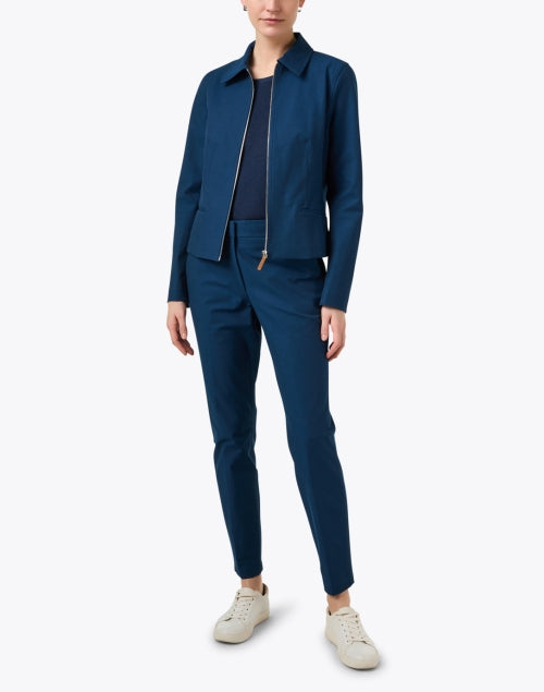 High - quality Cotton Stretch Blend Lido Blue Zip - front Jacket