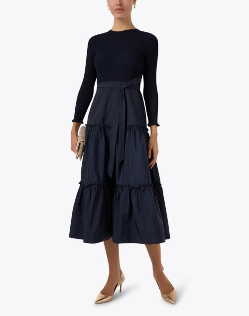 Stylish Shoshanna Magda Navy Long - Sleeve Maxi Dress