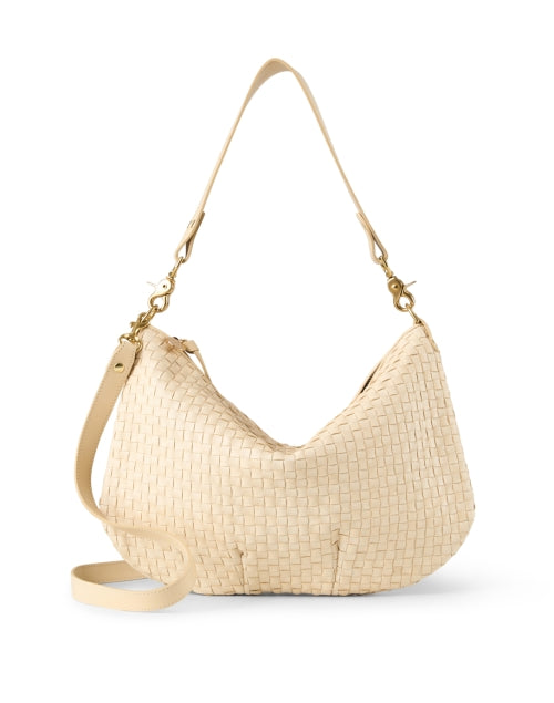 Medium-Sized Cream-Colored Woven Leather Messenger Handbag