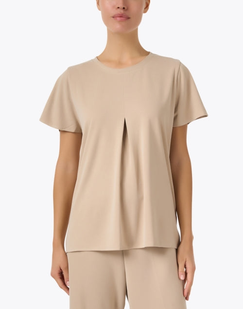 Tan-colored Pleated Knitted Women's Top for Weekend Wear
