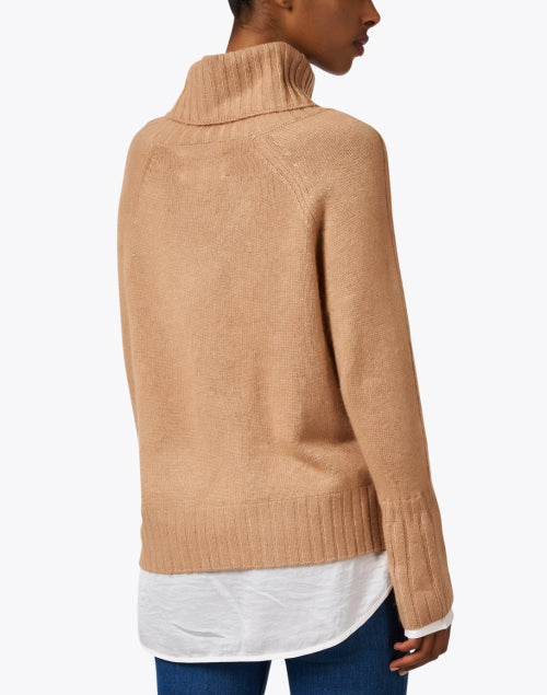 Stylish Jolie Tan Wool Cashmere Layered Turtleneck Sweater