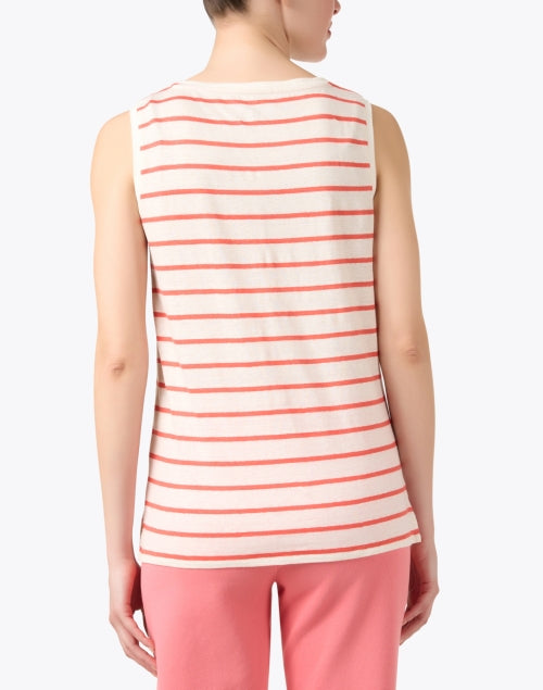 Stylish Coral and White Striped Sleeveless Linen Blend Women's Top for Everyday Wear