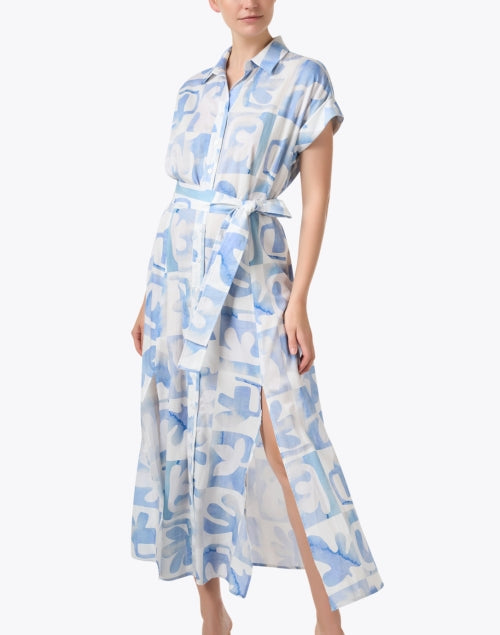 Stylish Chantal Cotton Dress with White and Sky - Blue Print