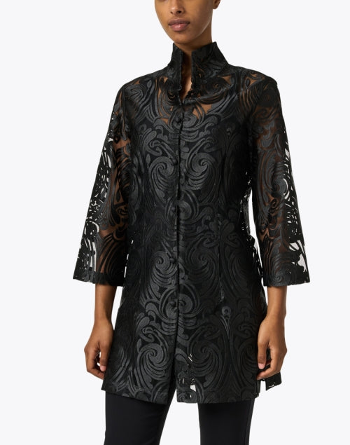 Elegant Rita Black Embroidered Sheer Lace Top for Evening Wear