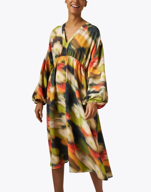 Veroma Abstract Multicolor Print Voluminous Drawstring Waist Dress