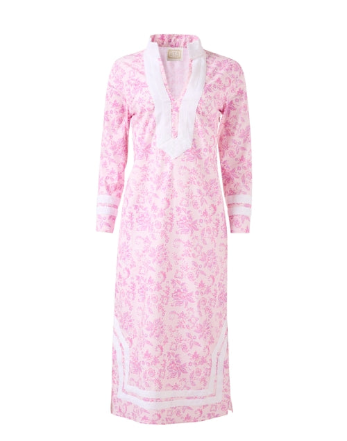 Stylish Pink Floral Print Stretch Cotton Women's Tunic Dress for New Season